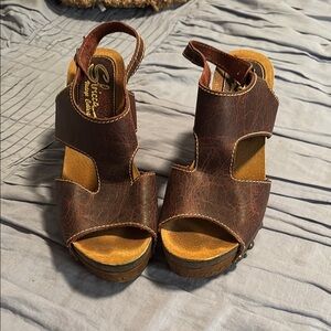 Sbicca Vintage Collections Brown Platform Sandals with Distressed Leather Straps